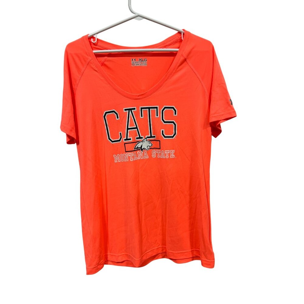 Under Armour Cats Montana State Semi Fitted T Shirt Womens XL Orange Active NEW